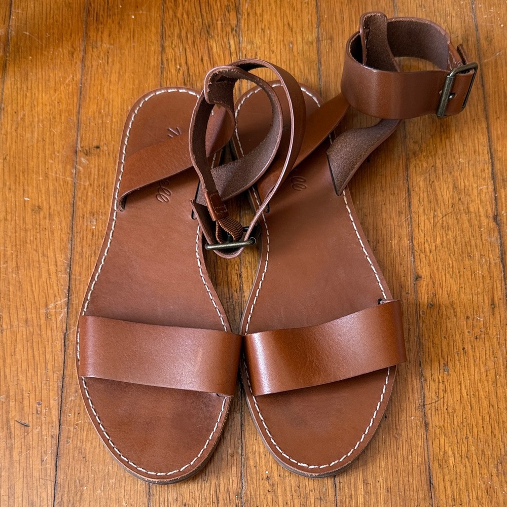 New Madewell Cognac Brown Leather Sandals with Ankle Strap sz 7